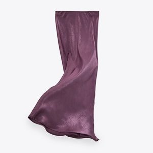 Zara Dark Purple Satin Finish Midi Skirt